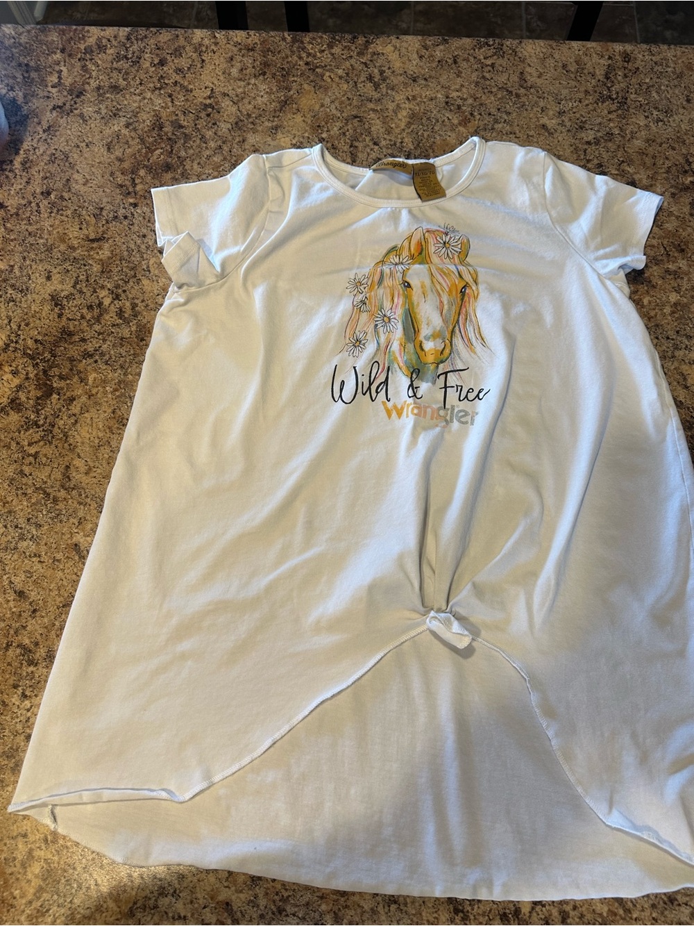 Wrangler White Girls' Knot-Front Horse Graphic Tee